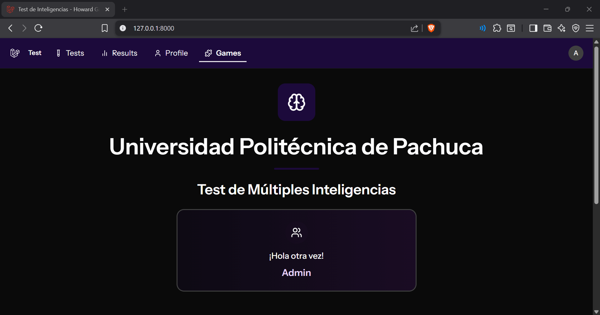 Dashboard of the app